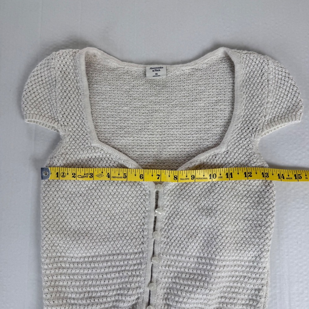 Abercrombie‎ & Fitch Womens XS Cream Button Up Short Sleeve Cropped Knit Top - Picture 4 of 6